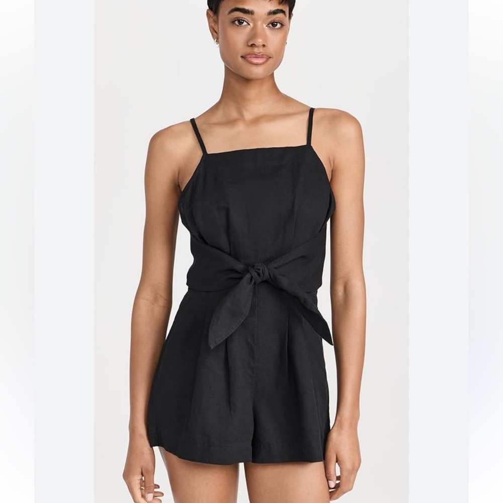 Madewell Black Tie-Waist Linen Romper